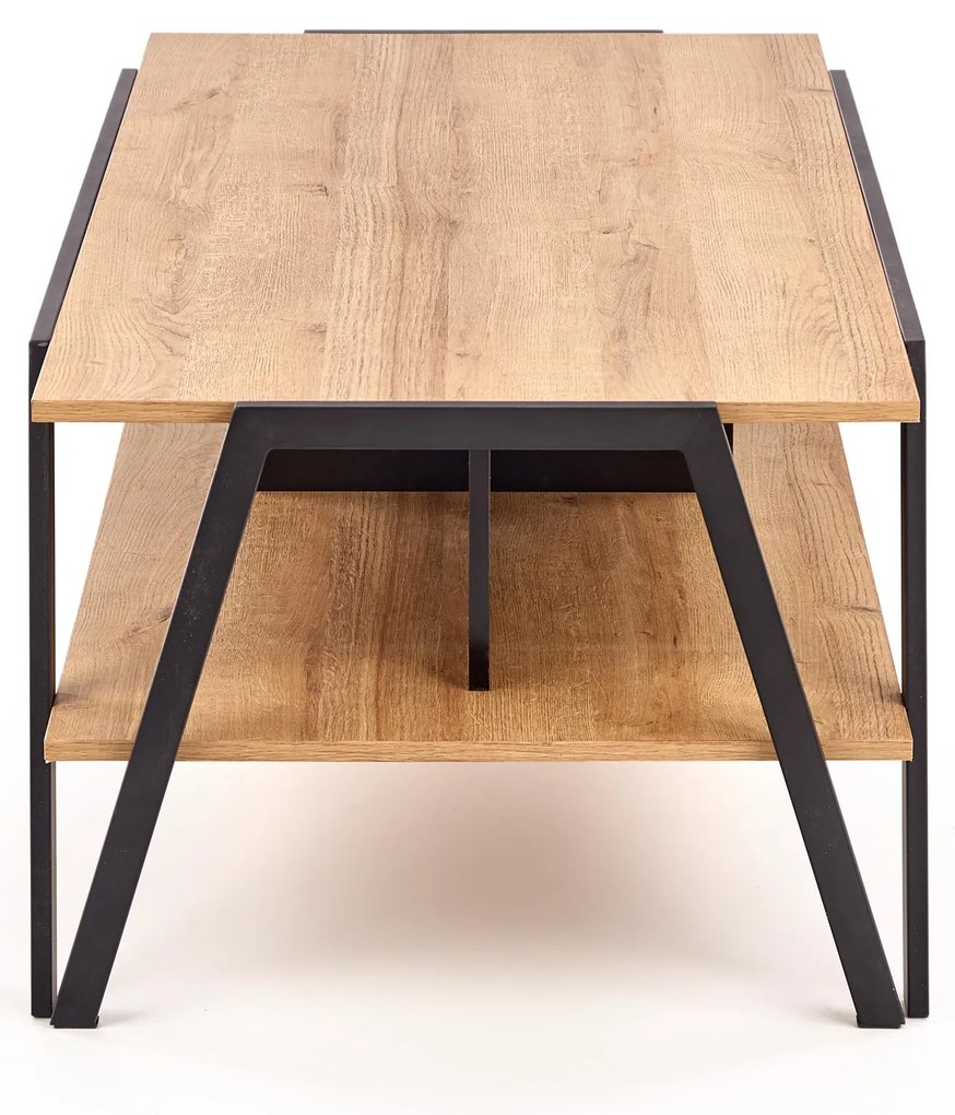 Ława prostokątna dąb złoty/czarna z półką 113/63/45 cm VOLTA