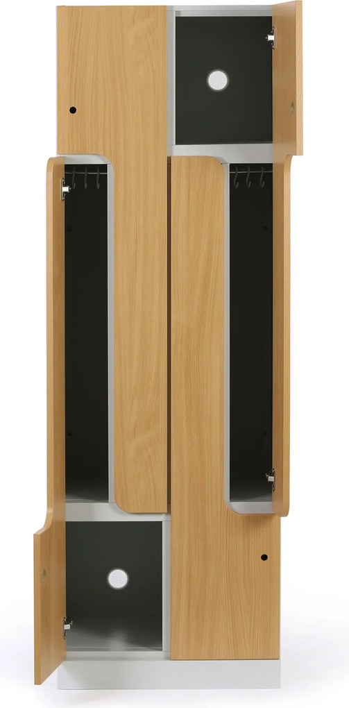 Metalowa szafka ubraniowa S1 Z, 4-drzwiowa, 1850 x 600 x 500 mm, zamek RFID, drzwi laminowane, orzech