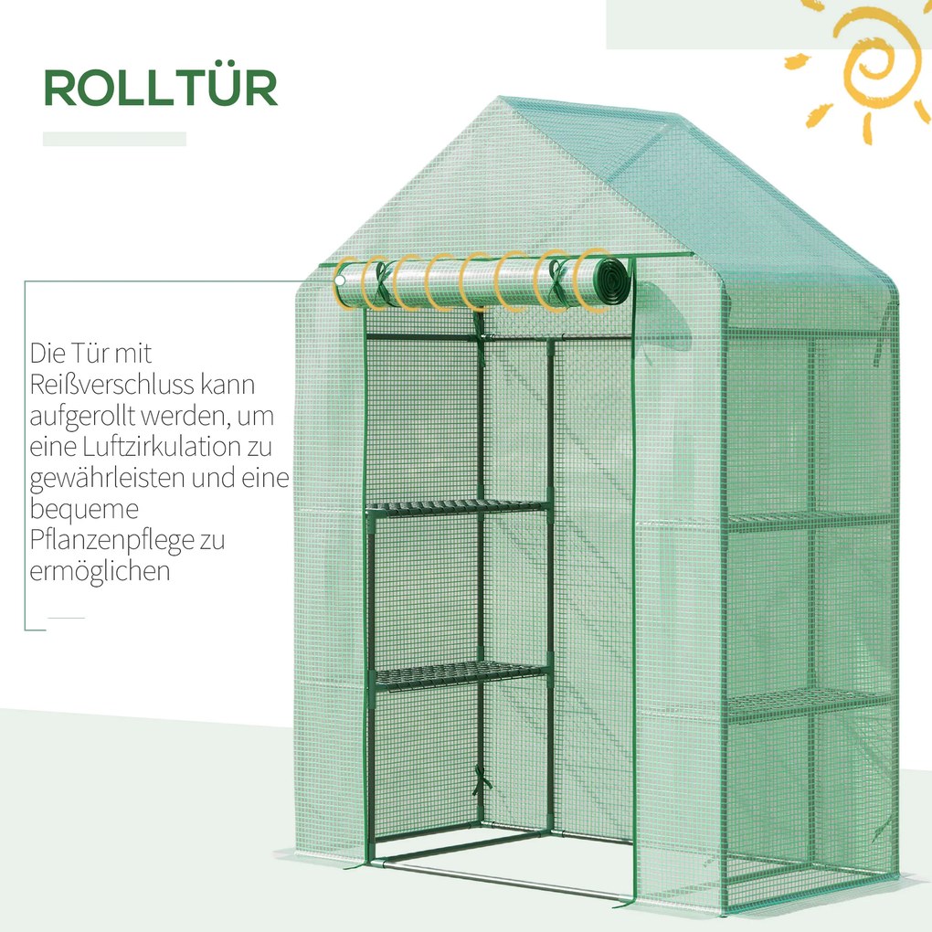 Outsunny Szklarnia Foliowa z 6 Półkami Zielona 141x72x191cm Stal PE Cieplarnia Ogrodowa | Aosom PL