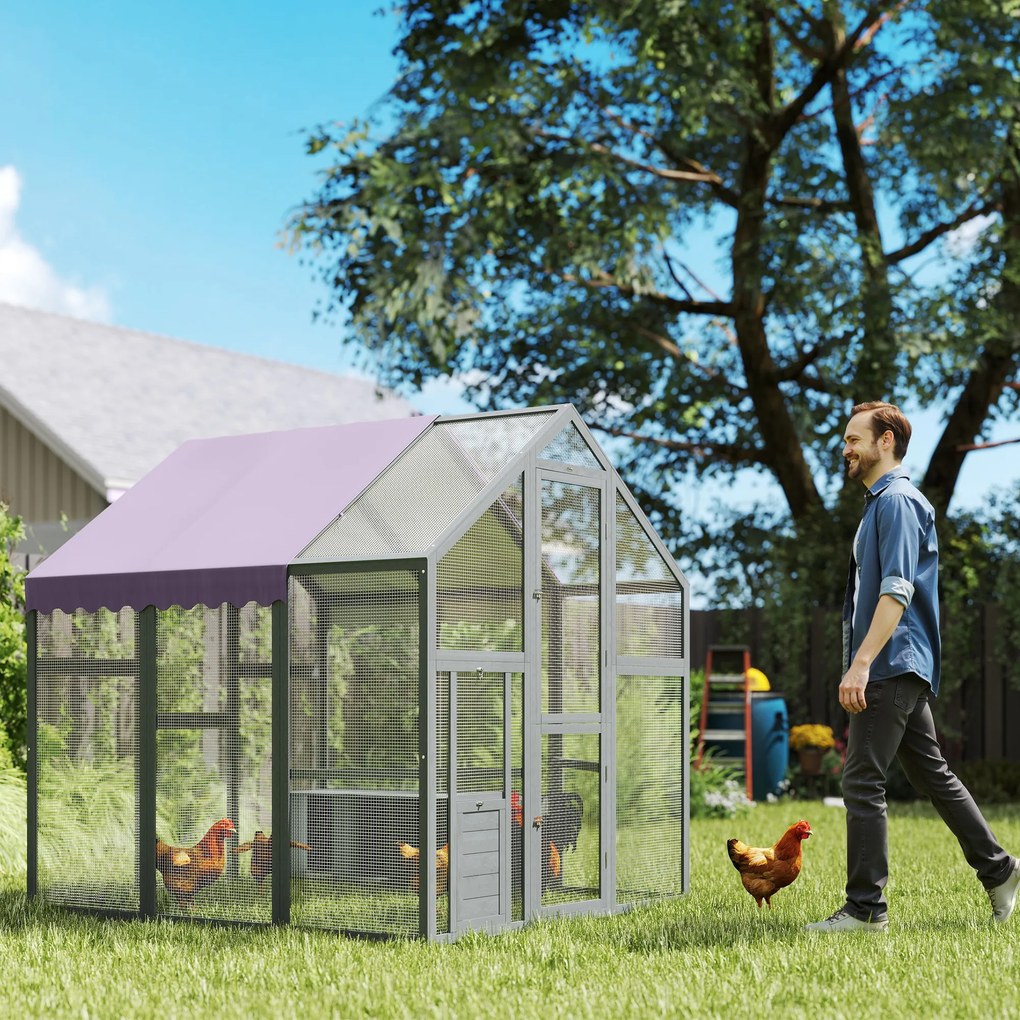 PawHut Wybieg dla kur z wodoodpornym dachem, 2 budki lęgowe, 2 siedzenia, dla 6-8 kur, ok. 1,7 x 1,8 x 1,8 m