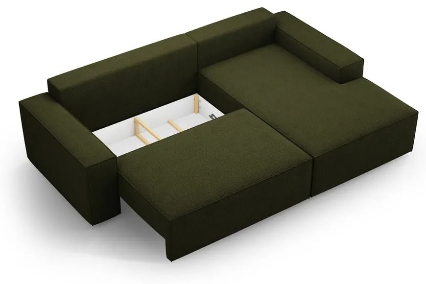 Ciemnozielony rozkładany narożnik z materiału bouclé (prawostronny) Jodie – Micadoni Home
