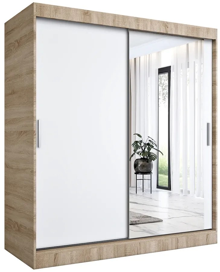 Szafa przesuwna dąb sonoma + biały 180 cm - Massi 5X