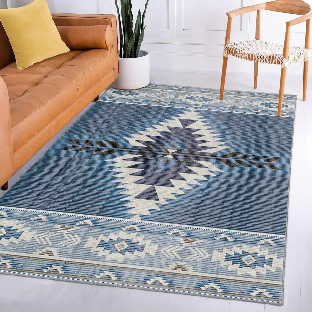 Niebieski chodnik odpowiedni do prania 80x200 cm Ethnic Geo – Mila Home