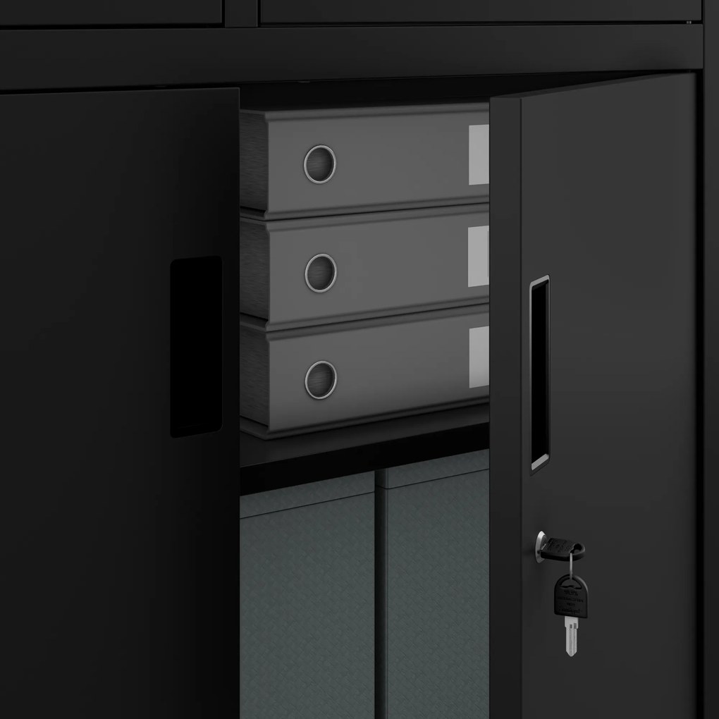 Biurowa szafa metalowa z sejfem na akta i dokumenty FILIP, 900 x 1850 x 400 mm, czarna