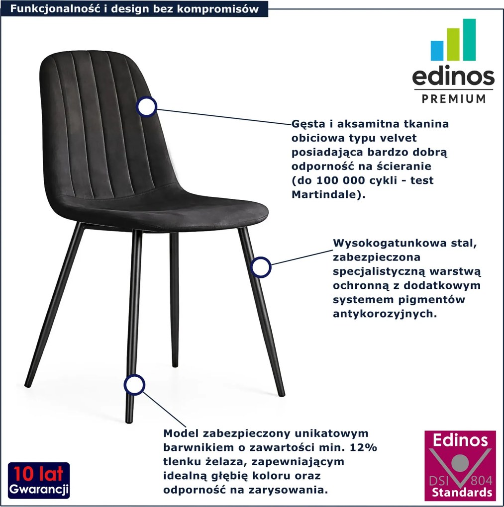 Zestaw 2 czarnych metalowych krzeseł pikowanych K6-S62