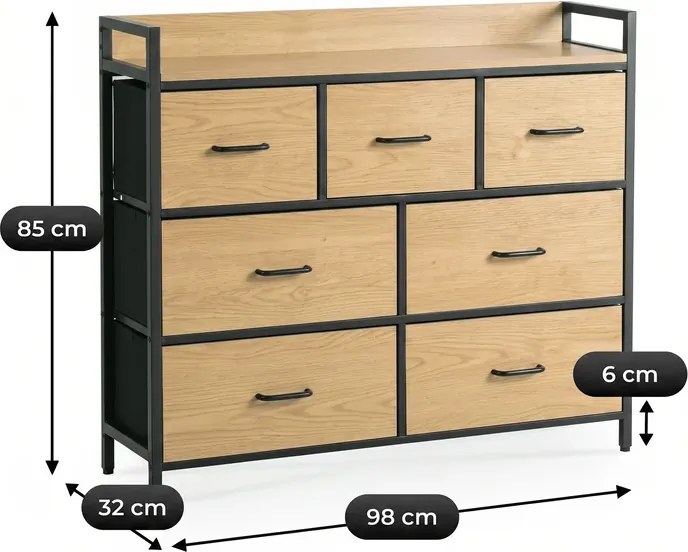 Komoda z Szufladami HUDSON 98 cm Dąb/Czarny Loft