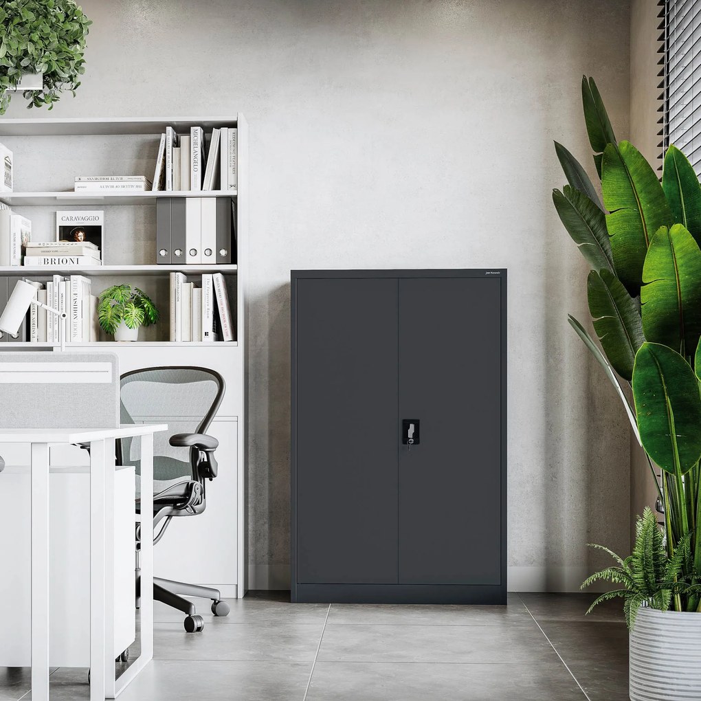 Szafa biurowa na dokumenty metalowa antracyt:  KEVIN, 900 x 1400 x 400 mm