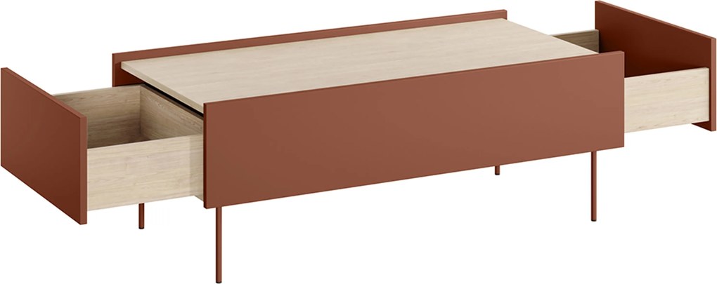 Stolik kawowy Desin 120 cm z szufladami - ceramic red / dąb nagano
