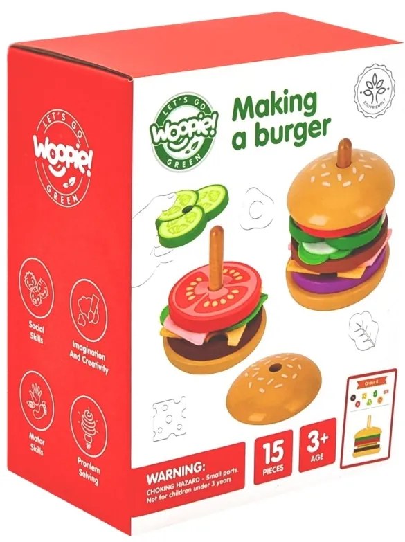 Woopie green drewniany burger restauracja układanka dla dzieci 15 el. certyfikat fsc