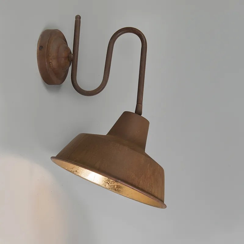 Industrialna lampa ścienna rdzawe z złotym wnętrzem - Factory Rustykalny / Vintage Oswietlenie wewnetrzne