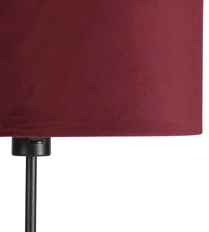 Lampa stojąca czarna z abażurem z czerwonego aksamitu ze złotem 35 cm - ParteWiejski/ Rustykalny / Vintage Oswietlenie wewnetrzne