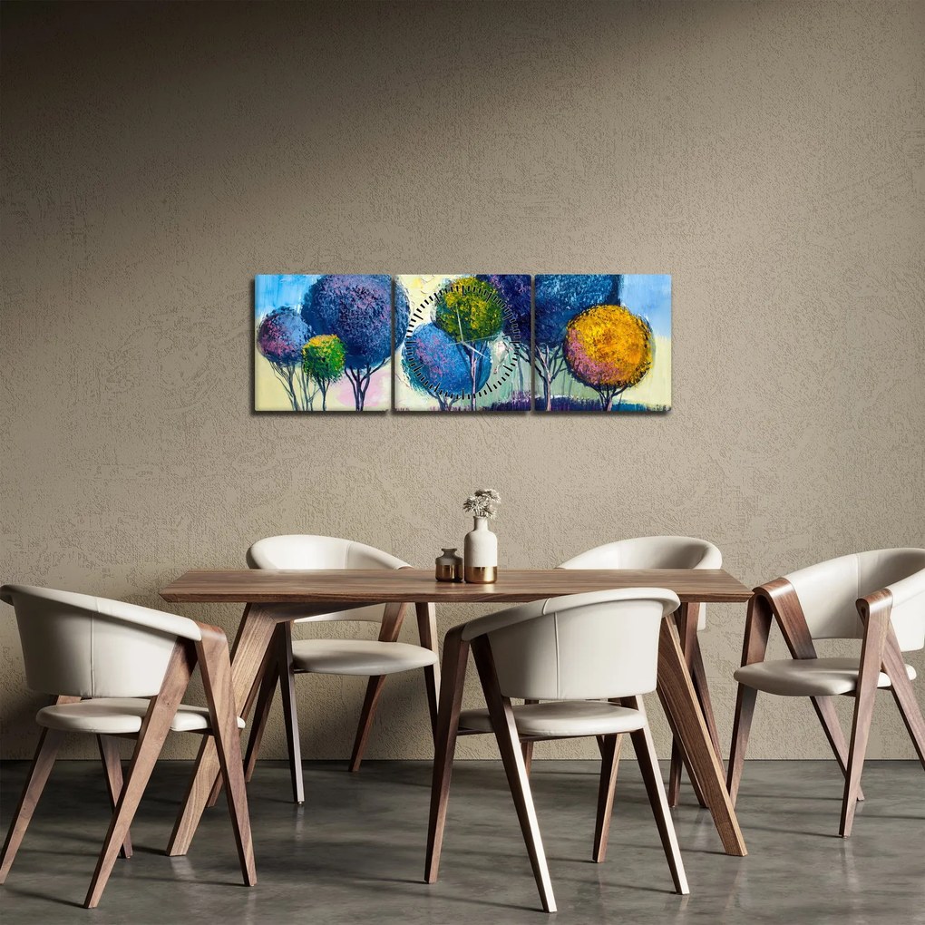 Obraz drzew kopułowych, obraz olejny (z zegarem) (90x30 cm)