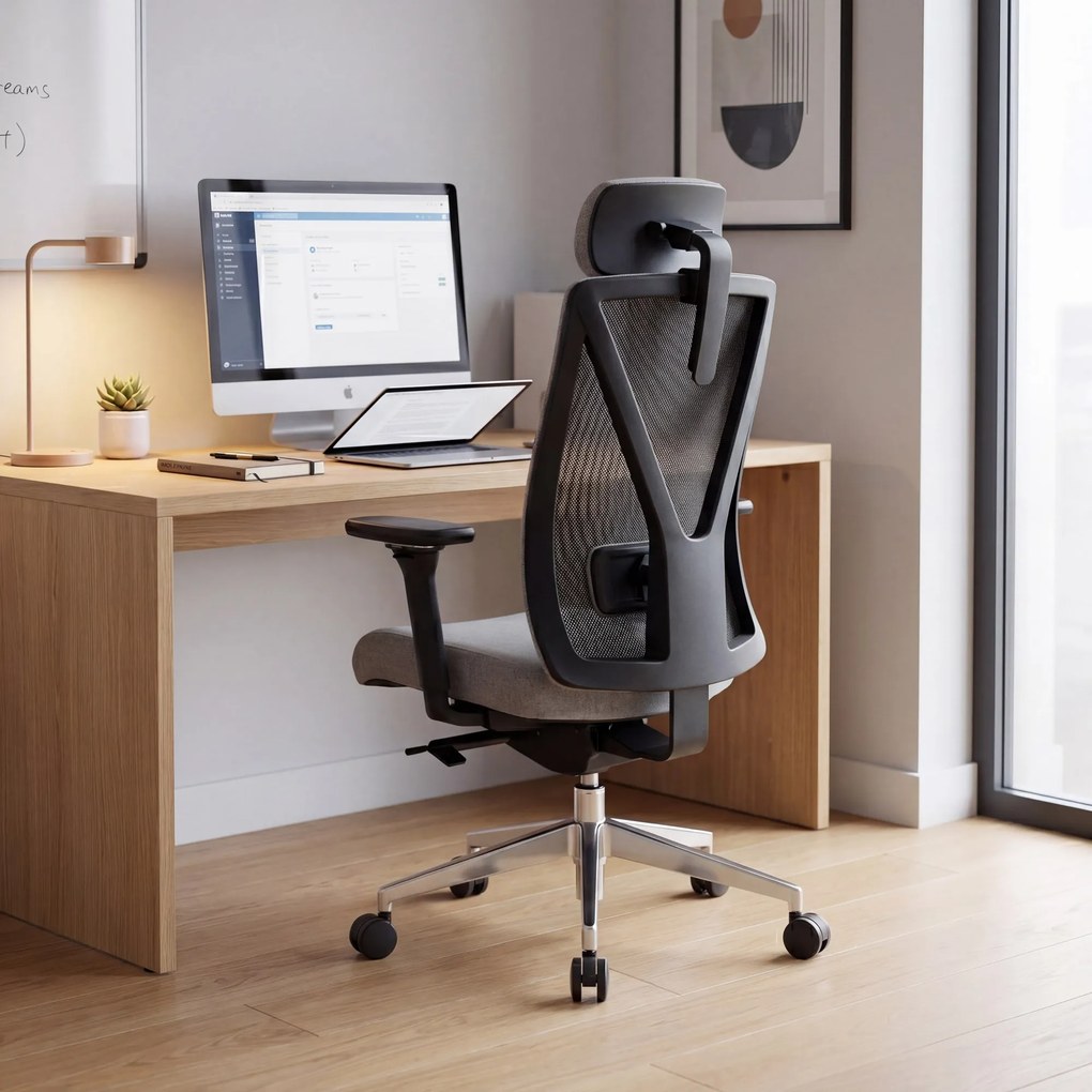 Fotel biurowy ergonomiczny szary z siatką VECTOR