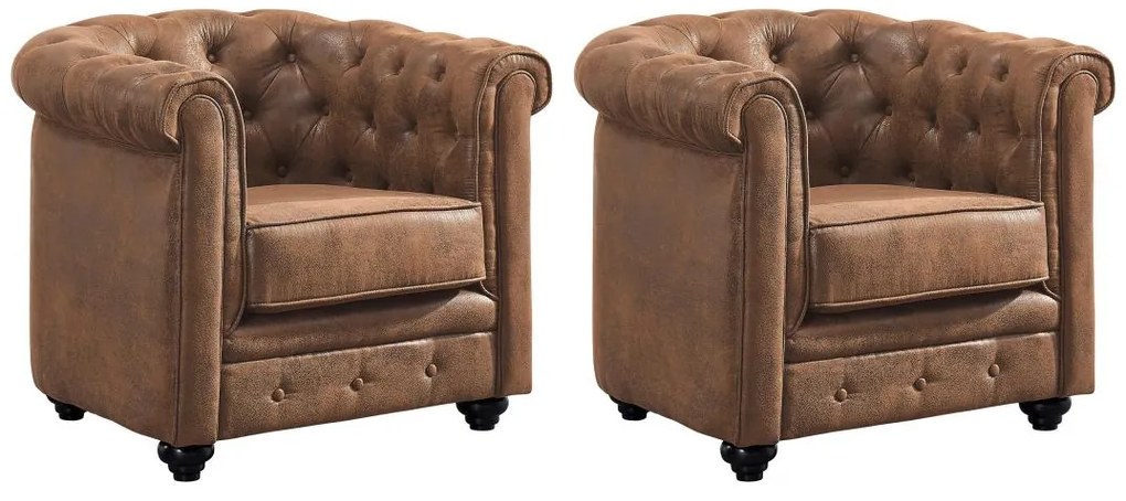 Zestaw 2 foteli CHESTERFIELD z  mikrofibry o wyglądzie postarzanej skóry