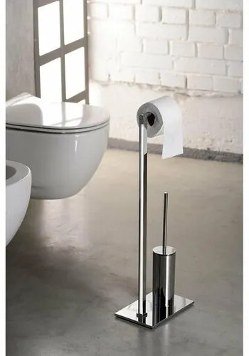 GEDY 783213 Stojak z uchwytem na papier toaletowyi szczotką do WC, kwadratowy, mosiężny