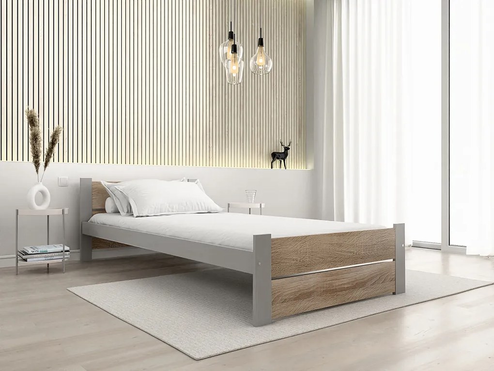 Łóżko IKAROS DOUBLE 90 x 200 cm, dąb sonoma/szary Stelaż: Bez stelaża, Materac: Materac Deluxe 10 cm