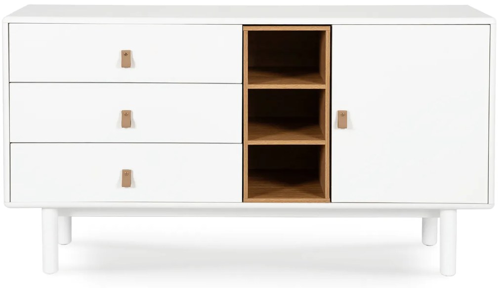 Komoda do Salonu CASTILLO 140 cm Biała z Szufladami i Półkami Skandynawska