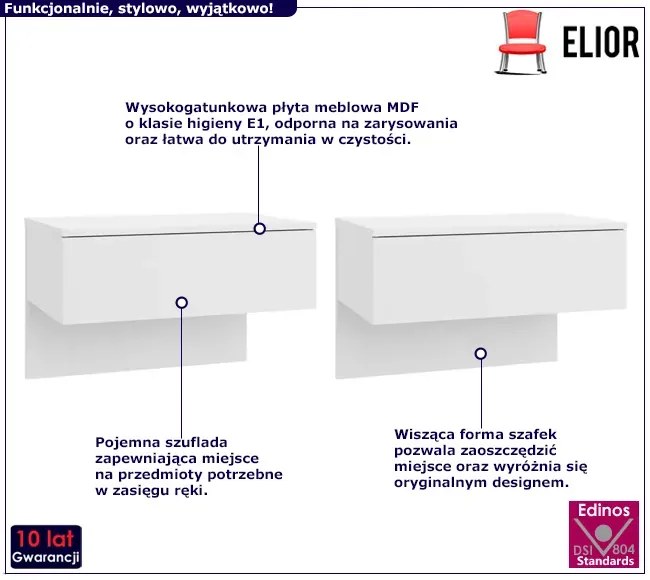 Zestaw Dwóch Biały Wiszących Szafek Nocnych Połysk F0-T58