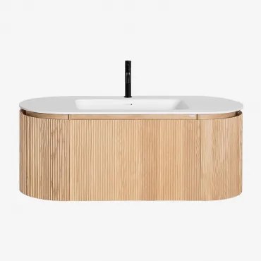 Zestaw Mebli Łazienkowych Z Drewna Zintegrowany Z Umywalką Carsone Naturalna & Bez Jednostki Pomocniczej & Bezlusterkowiec & - Sklum