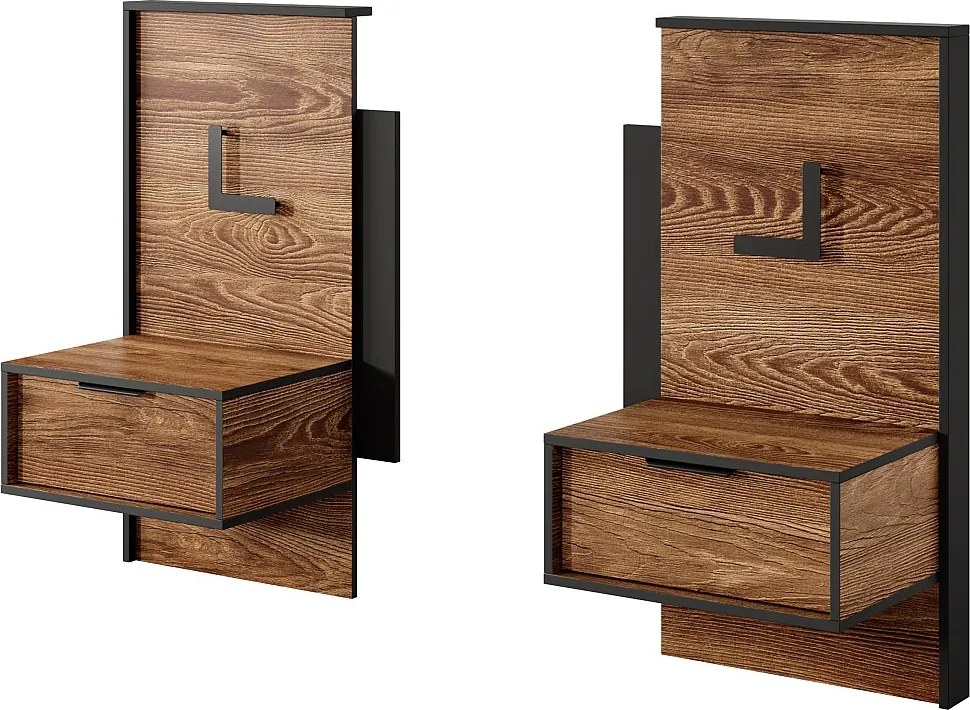 Stoliki nocne (komplet 2 szt.), Kasztan + Antracyt, 97,6 x 102 x 39,6 cm