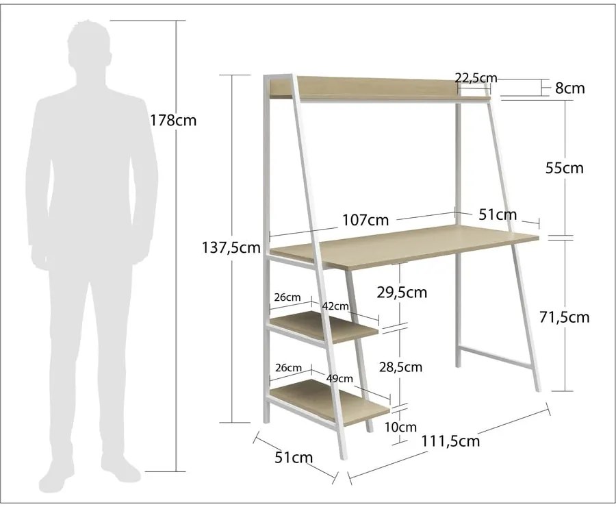 Ścienne biurko z blatem w dekorze dębu 51x111 cm Bushwick – Novogratz