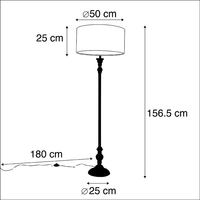 Lampa stojąca czarna z abażurem z aksamitu w kolorze pawiego złota 50 cm - Classico klasyczny/Antyczny Oswietlenie wewnetrzne