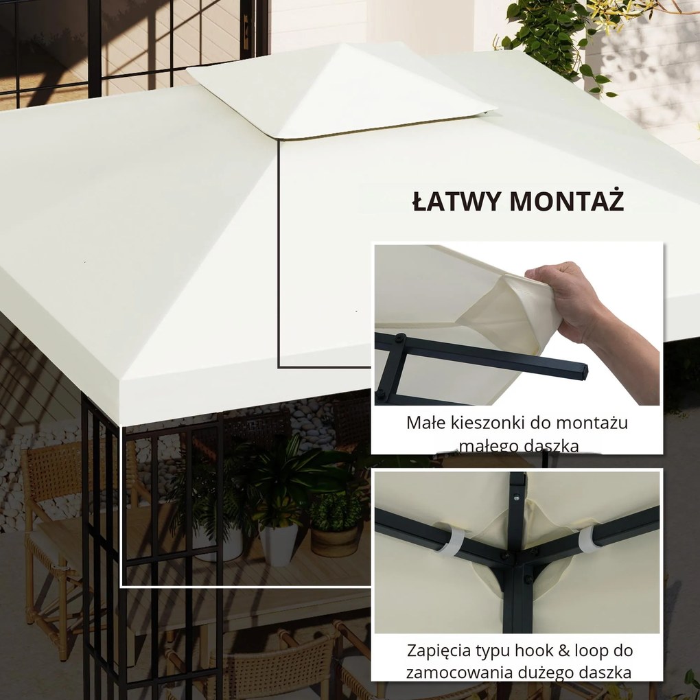 Outsunny Zapasowy Dach do Pawilonu Ogrodowego - Poliester, Kremowy Kolor, 3x3m - Ochrona przed Słońcem