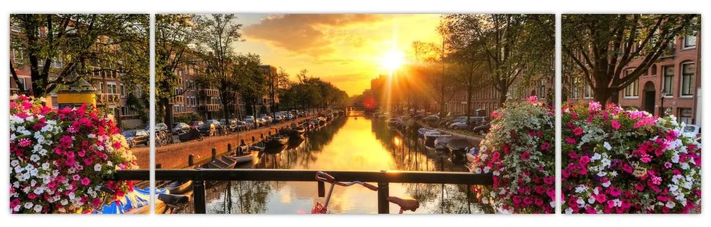 Obraz - Wschód słońca w Amsterdamie (170x50 cm)