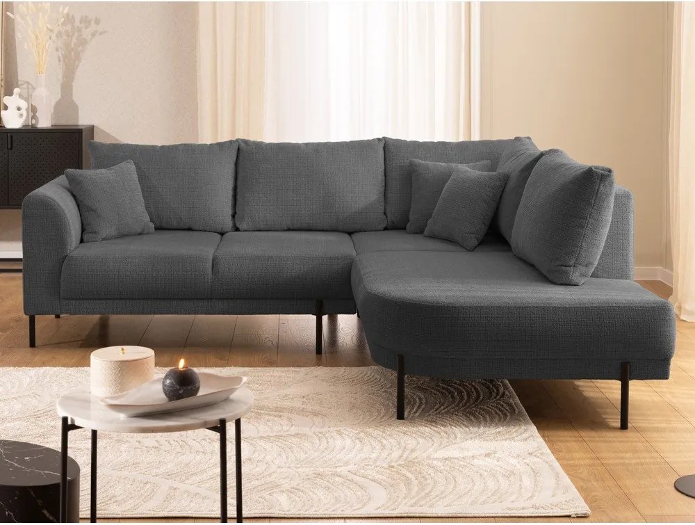 Ciemnoszary narożnik z tkaniny szenilowej (prawostronny/w kształcie litery L) Mauris – Ropez