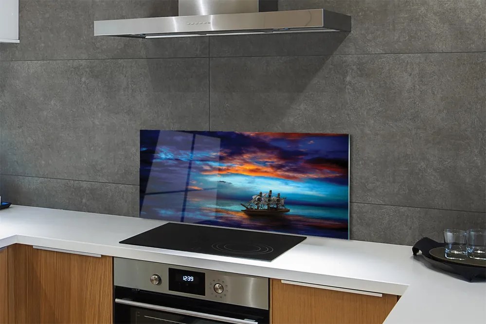 Szkło do Kuchni na Ścianę Wieczorny Rejs Statkiem