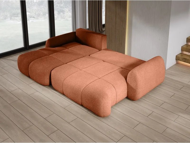 Narożnik COCO z funkcją spania, poduszkami i pojemnikiem NowOrNever 56 Miedziany