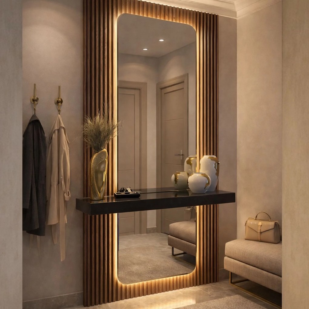 Lustro prostokątne bez ramy oszlifowane obracalne z podświetleniem ROUND Classic LED XXL | Różne rozmiary | Różne kolory szkła : Kolor tafli szkła - Grafit, Rozmiar - 110 x 220 cm