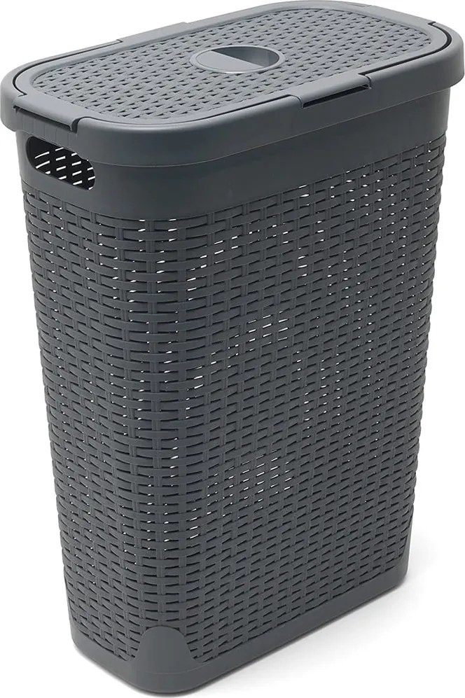 Szary kosz na pranie Addis Rattan Effect Slim Hamper, 40 l