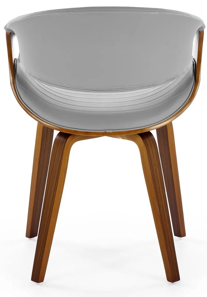 Krzesło z giętej sklejki szara tapicerka i orzechowa sklejka K544