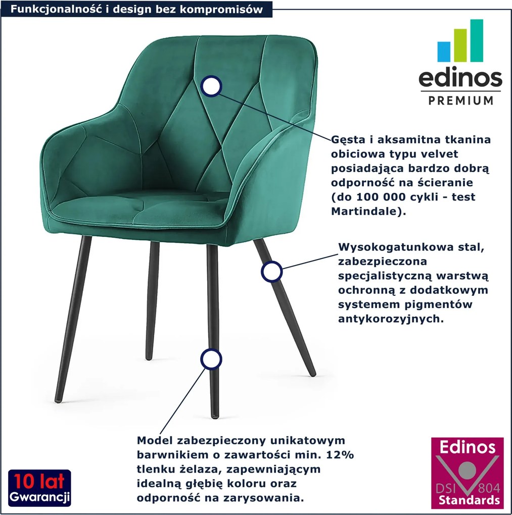 Zestaw 6 zielonych krzeseł tapicerowanych welurem W4-R24