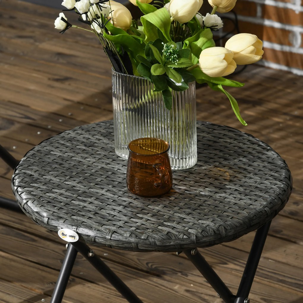 Outsunny Zestaw mebli ogrodowych 3-częściowy, składany zestaw ogrodowy z stolikiem kawowym, 2 krzesłami, zestaw mebli balkonowych z poduszkami, zestaw mebli ogrodowych do balkonu, tarasu, szary | Aosom PL