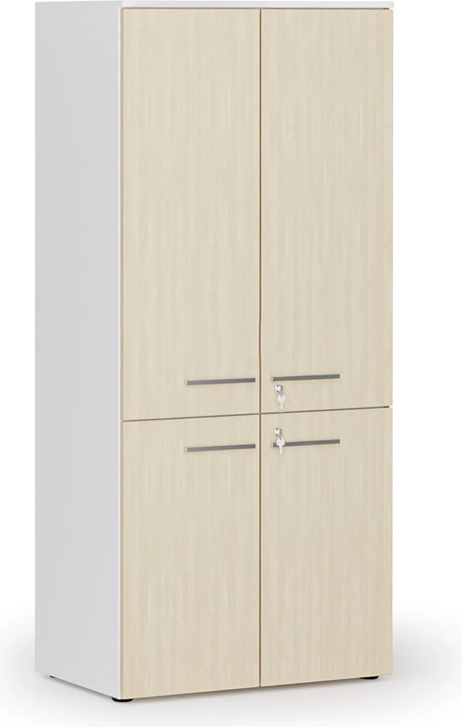Szafa biurowa pół-drzwi PRIMO WHITE, 800 x 500 x 1781 mm, biały/brzoza