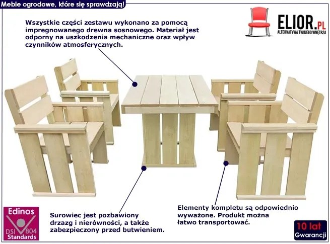 Zestaw drewnianych mebli ogrodowych Karisma 5X