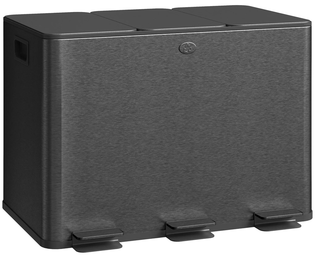 HOMCOM Kosz kuchenny 3 x 20 l – komory na wkłady zapachowe, odporny na odciski, ciche domykanie, czarny
