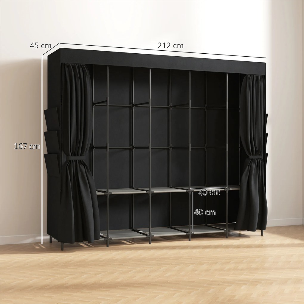 HOMCOM Materiałowa szafa, odporna na kurz, przenośna, 5 drążków, 212 x 45 x 167 cm, Czarny | Aosom PL
