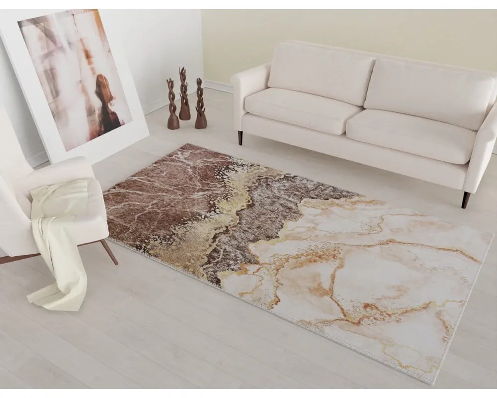Koniakowo-kremowy dywan odpowiedni do prania 150x80 cm – Vitaus
