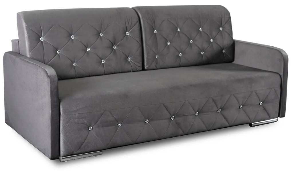 Sofa Rozkładana z Funkcją Spania VIVO Dwuosobowa Szara Glamour do Salonu