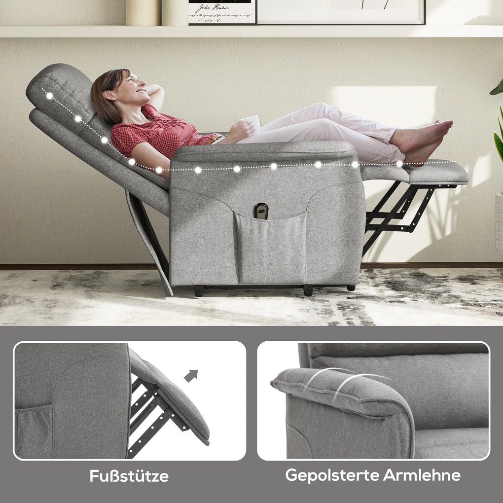 HOMCOM Fotel relaksacyjny z funkcją wstawania regulowane oparcie i podnóżek do 120 kg szary 66x90x96 cm | Aosom PL