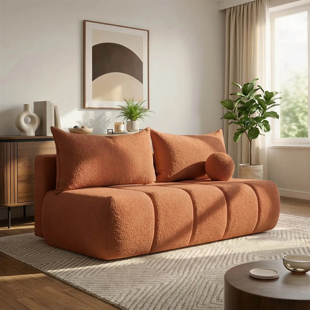 Sofa z Funkcją Spania SARIA Ruda Boucle Nowoczesna