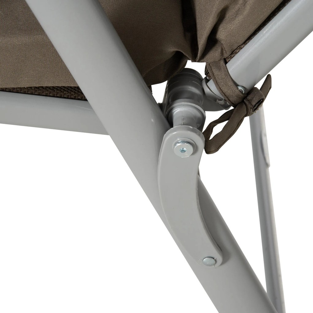 Outsunny Duży Leżak Ogrodowy Regulowalny Srebrny z Regulowaniem Oparcia Metal i Tkanina Brązowy Ogrodowy | Aosom PL