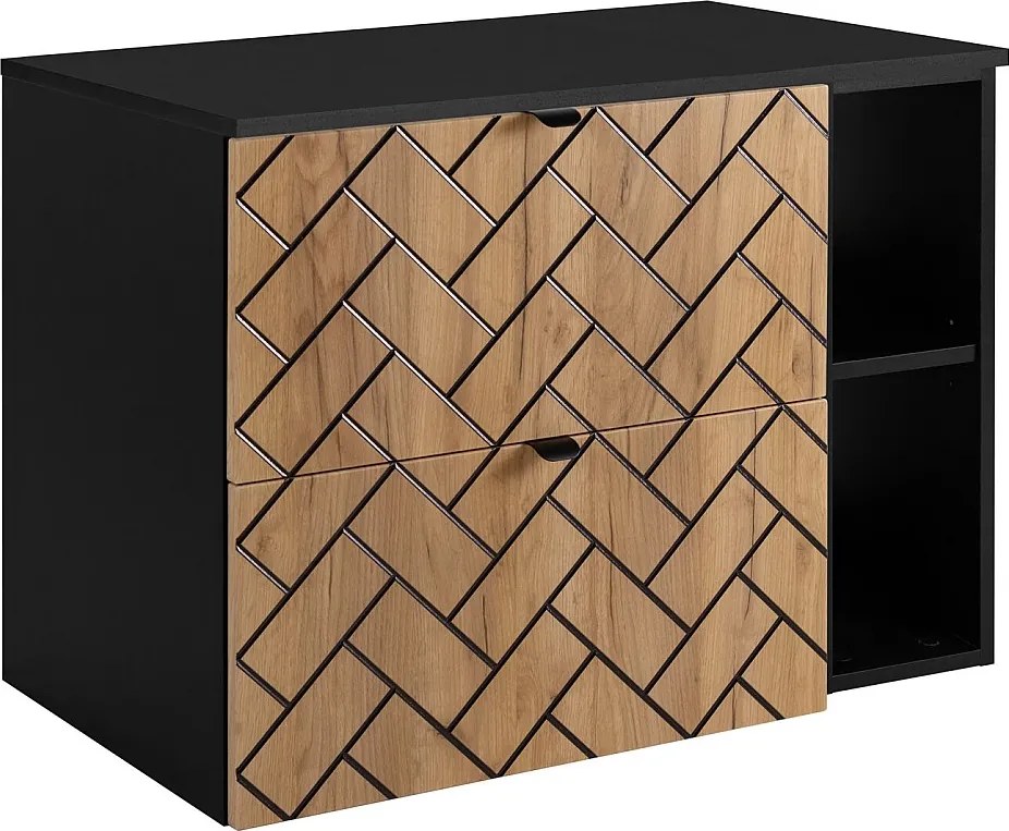 Meble łazienkowe, Złoty dąb rzemieślniczy, 80 x 57 x 46 cm, czarne uchwyty