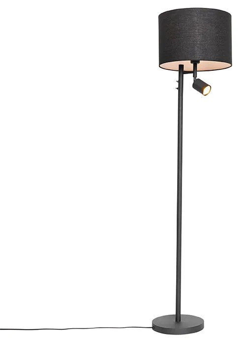 Lampa stojąca czarna z białym wnętrzem i lampką do czytania - Jelena Nowoczesny Oswietlenie wewnetrzne