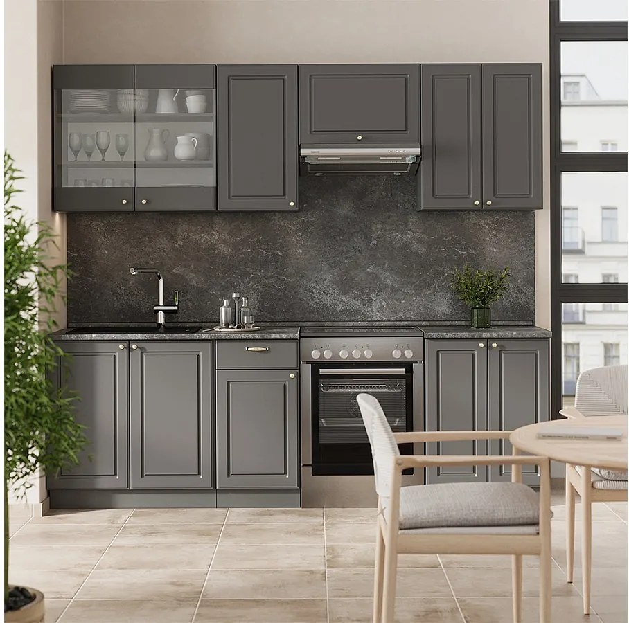 Zabudowa kuchenna anthrazit-gold landhaus 240x60x81.6 fame-line