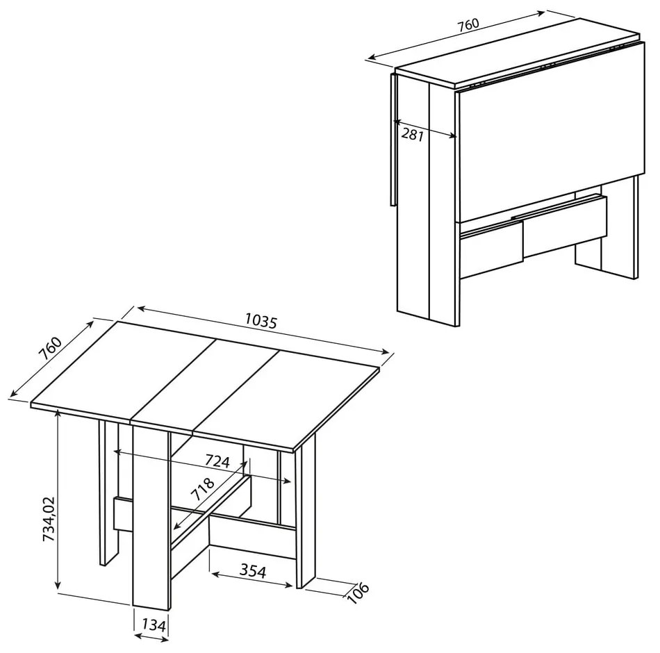 Rozkładany stół z blatem w dekorze dębu 76x28 cm Papillon – TemaHome