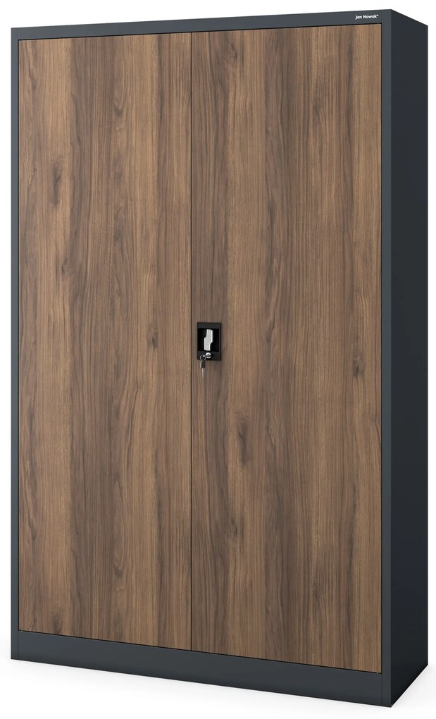 Szafa biurowa metalowa na akta, szeroka, antracyt/orzech, 1150x1850x400 mm: JAN II Eco Design